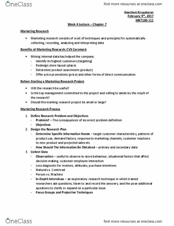 MKT 100 Lecture Notes - Lecture 4: Cvs Caremark, Contrived, Fax thumbnail