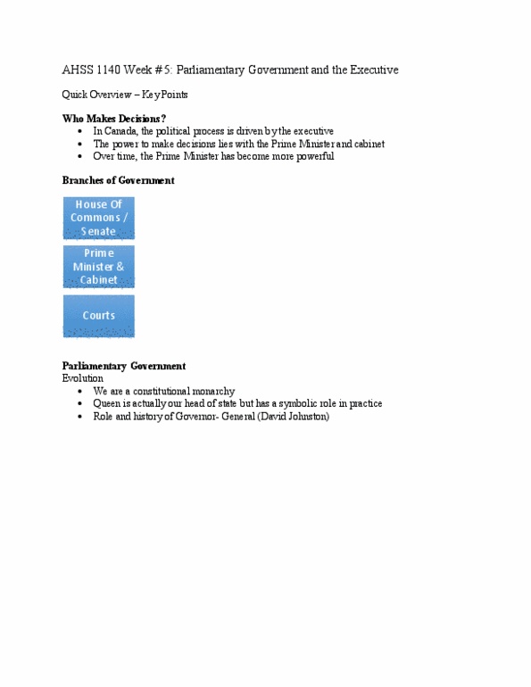 AHSS*1140 Lecture Notes - Lecture 5: Money Bill, Responsible Government, Royal Assent thumbnail