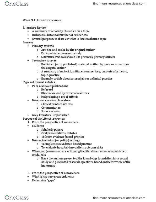 NSG 3301 Lecture Notes - Lecture 3: Grey Literature, Literature Review, Systematic Review thumbnail