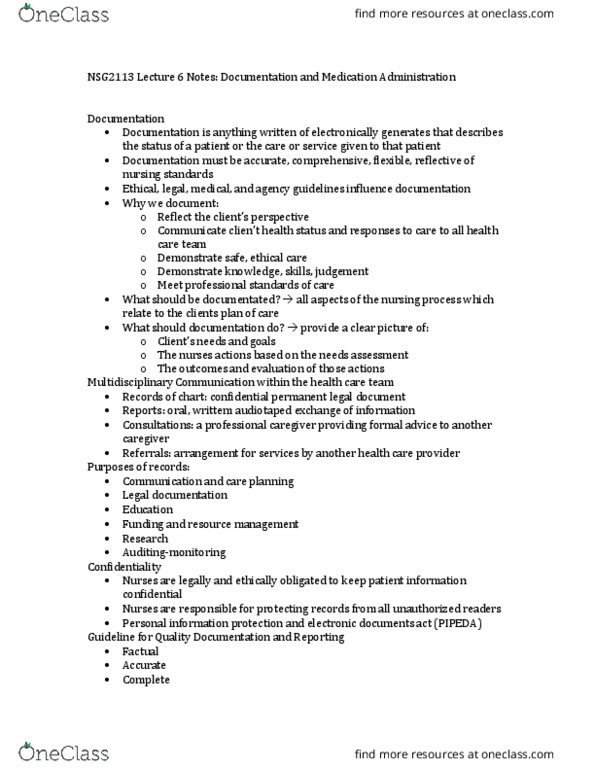 NSG 2113 Lecture Notes - Lecture 6: Medical Record, Nursing Process, Surrogate Decision-Maker thumbnail