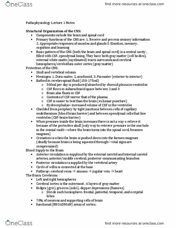 PHS 1200 Lecture Notes - Lecture 1: Dorsal Root Ganglion, Corticospinal Tract, Postcentral Gyrus thumbnail