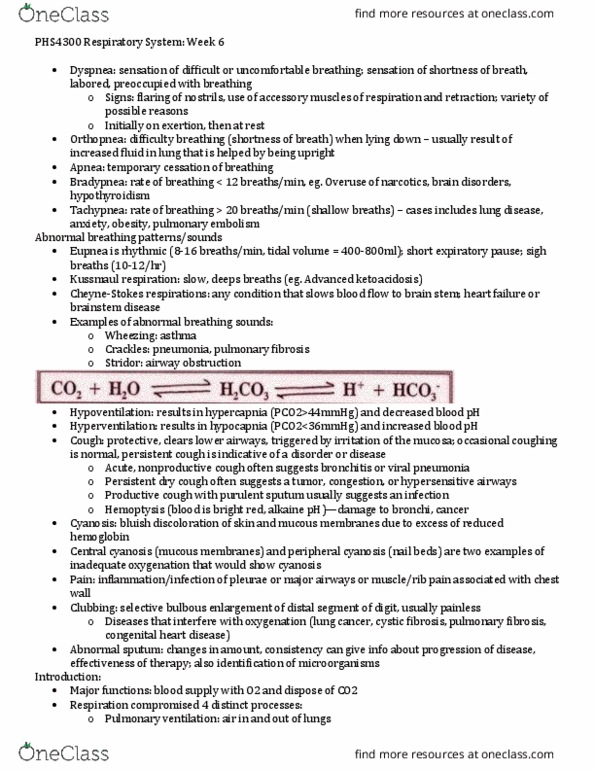 PHS 1200 Lecture Notes - Lecture 7: Pleural Effusion, Freediving Blackout, Modes Of Mechanical Ventilation thumbnail