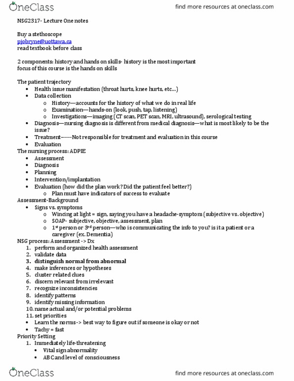 NSG 2713 Lecture Notes - Lecture 1: Positron Emission Tomography, Abdominal Pain, Nursing Process thumbnail