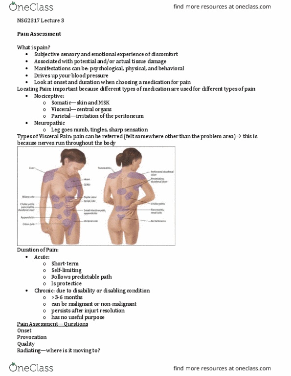 NSG 2713 Lecture Notes - Lecture 3: Pelvic Pain, Constitutional Symptoms, Neural Tube Defect thumbnail