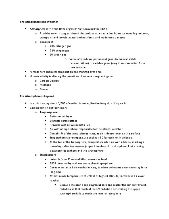 EESA01H3 Lecture Notes - Tropospheric Ozone, Canadian Environmental Protection Act, 1999, Ozone Layer thumbnail