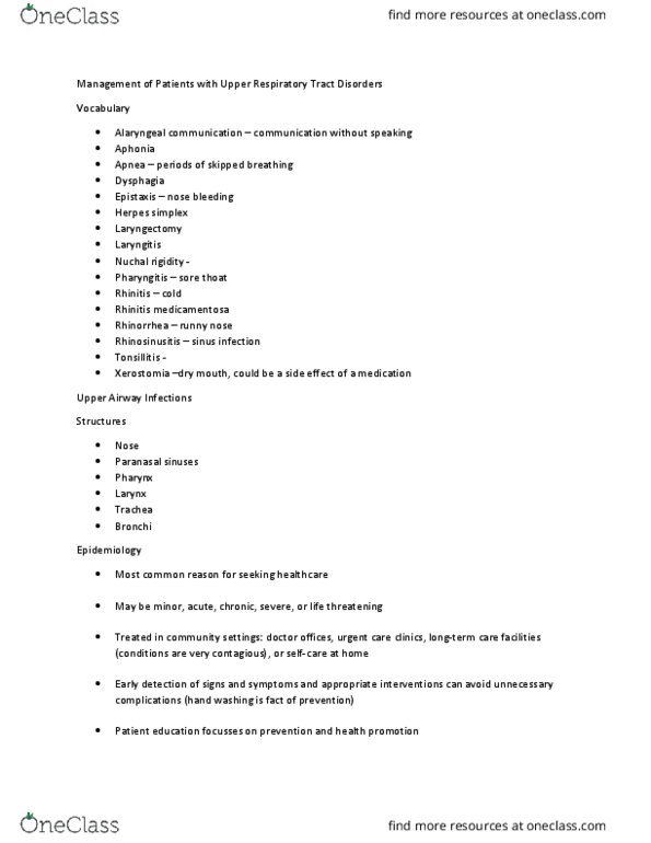 NUR 324 Lecture 4: Management of Patients with Upper Respiratory Tract Disorders thumbnail