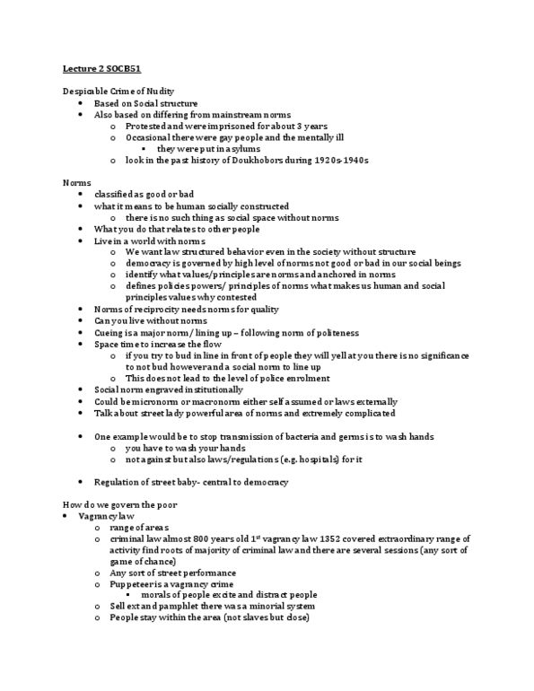 SOCB51H3 Lecture Notes - Lecture 2: Status Offense, Begging, Doukhobor thumbnail