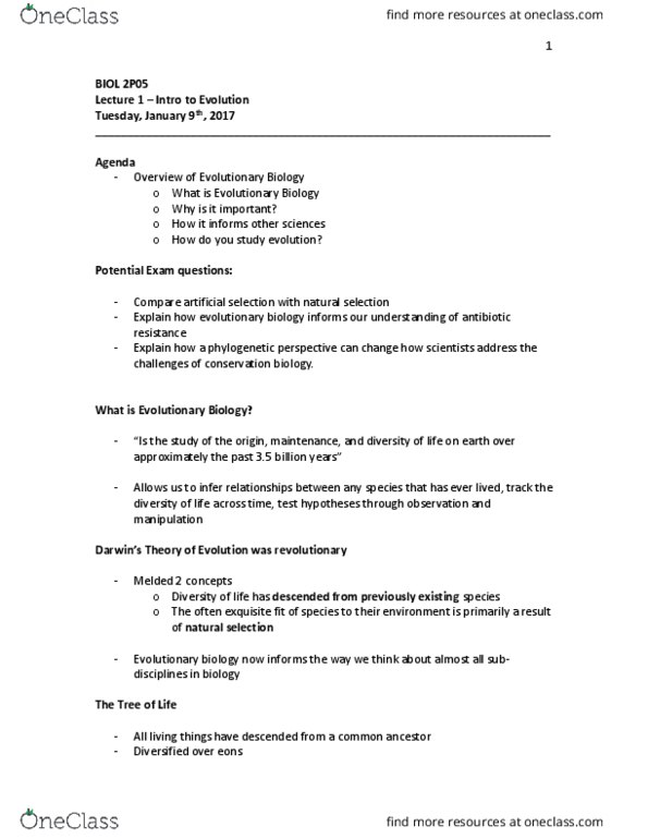 BIOL 2P05 Lecture 1: Overview of Evolution thumbnail