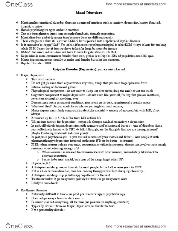 PSY340H5 Lecture Notes - Lecture 5: Bipolar Disorder, Dsm-5, Comorbidity thumbnail