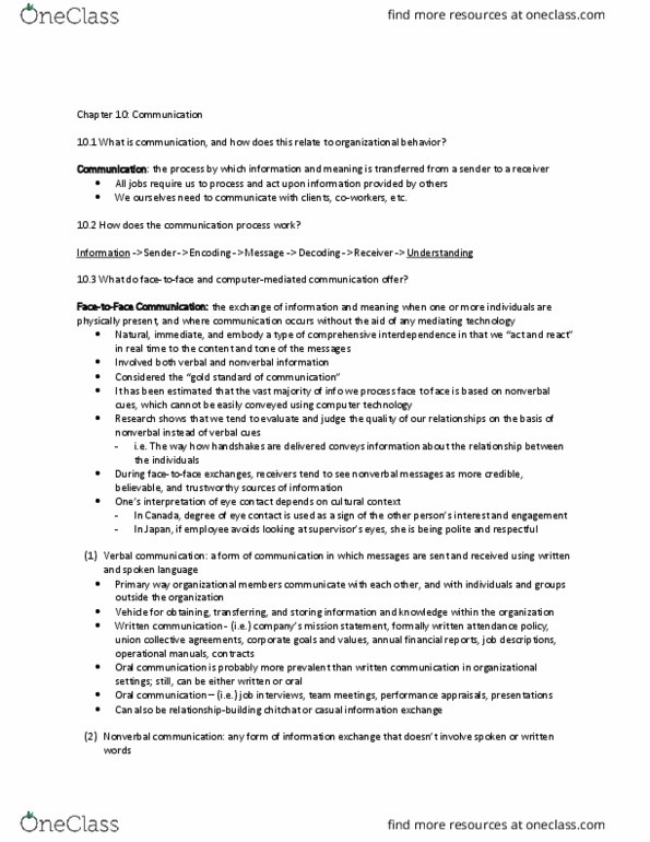 Management and Organizational Studies 2181A/B Chapter 10: Chapter 10 thumbnail
