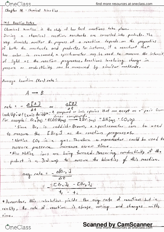 CHE 202 Lecture 5: Chemistry 202 Ch. 14.1-14.3 Class Notes (1) thumbnail