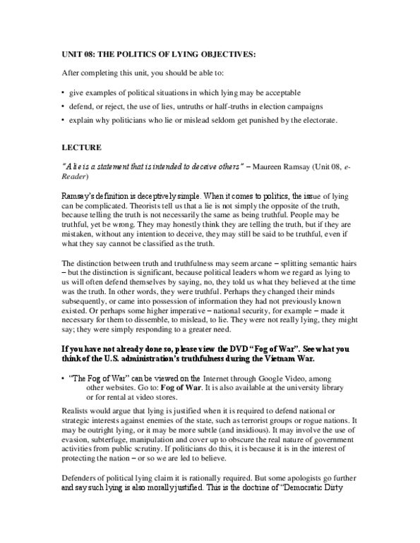 POLS 3440 Lecture Notes - Watergate Scandal, Eric Alterman, Noble Lie thumbnail