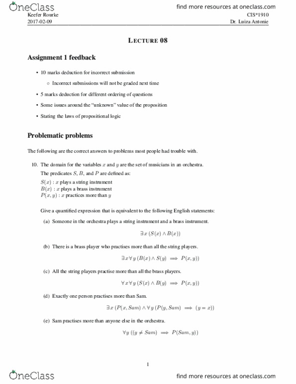 Cis 1910 Lecture Notes Winter 17 Lecture 9 Luiza String Instrument Propositional Calculus