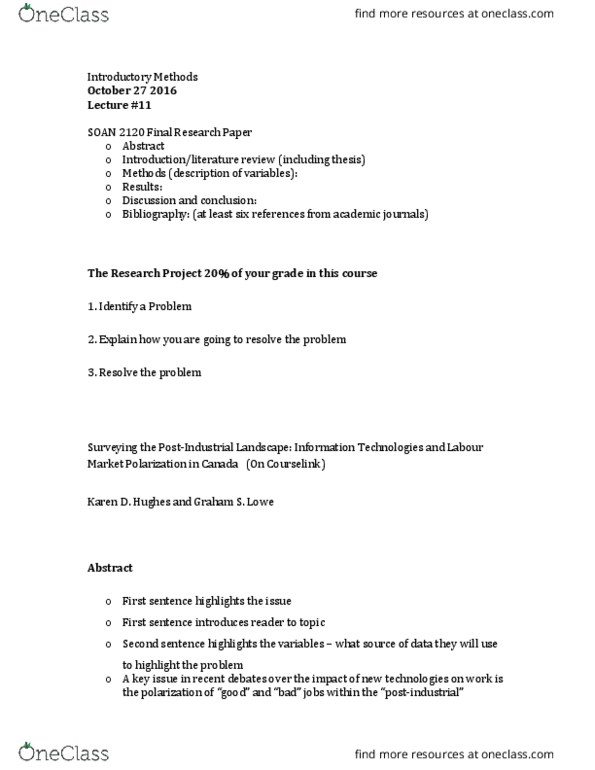 SOAN 2120 Lecture Notes - Lecture 11: General Social Survey, Relate thumbnail