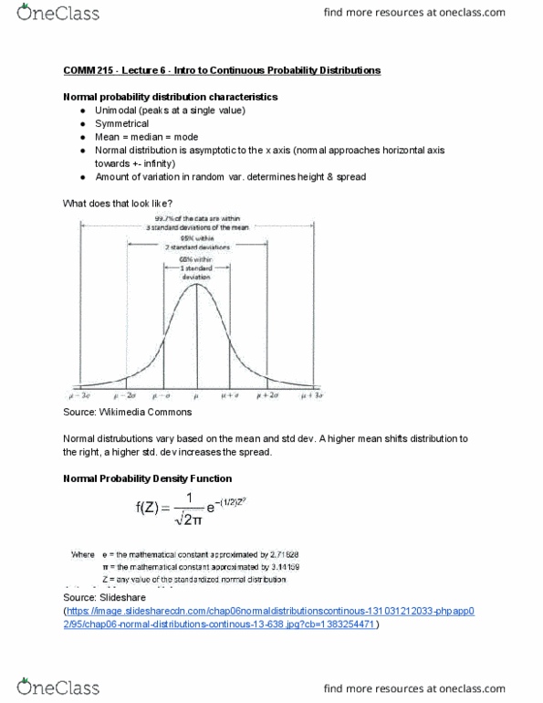COMM 215 Lecture Notes - Lecture 6: Slideshare, Random Variable, Probability Distribution thumbnail