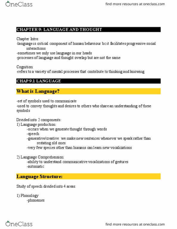 PS102 Chapter Notes - Chapter 9: Language Production, Pragmatics thumbnail