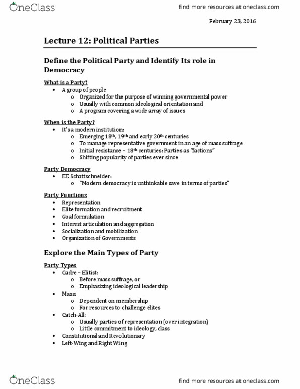 Political Science 1020E Lecture Notes - Lecture 12: Party Party (Film), Social Inequality thumbnail