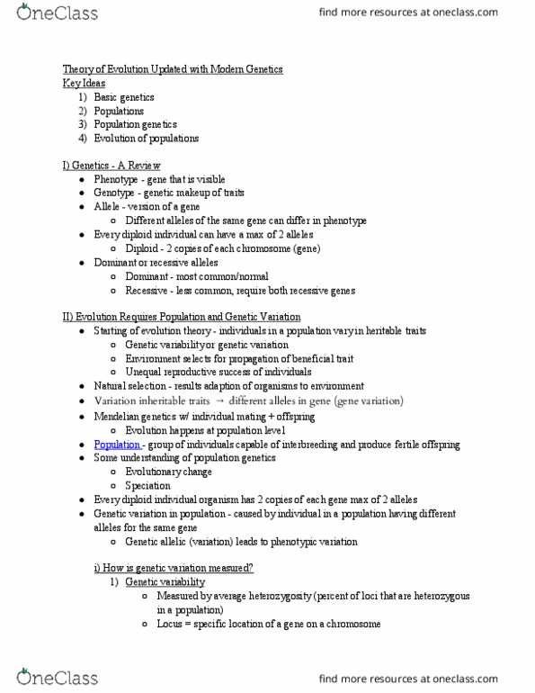 BIO 123 Lecture Notes - Lecture 2: Genotype Frequency, Allele Frequency, Mendelian Inheritance thumbnail