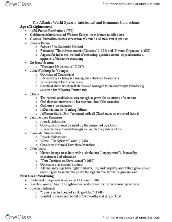 HIST 2300 Lecture Notes - Lecture 6: Montesquieu, Tabula Rasa, Jefferson Bible thumbnail