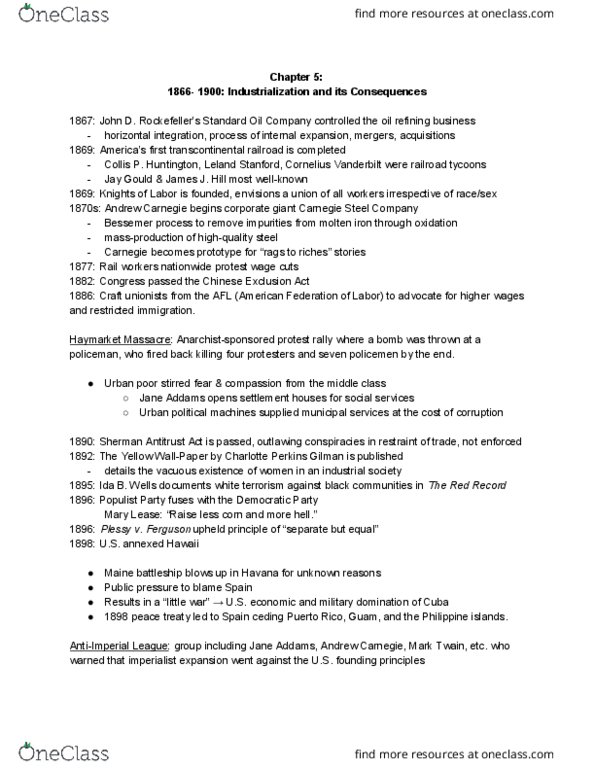 ECON 113 Chapter Notes - Chapter 5: Carnegie Steel Company, Standard Oil, Bessemer Process thumbnail