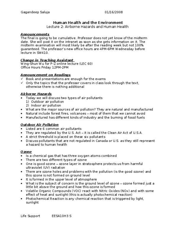 EESA10H3 Lecture Notes - Hypercapnia, Ammonium Nitrate, Sulfur Oxide thumbnail