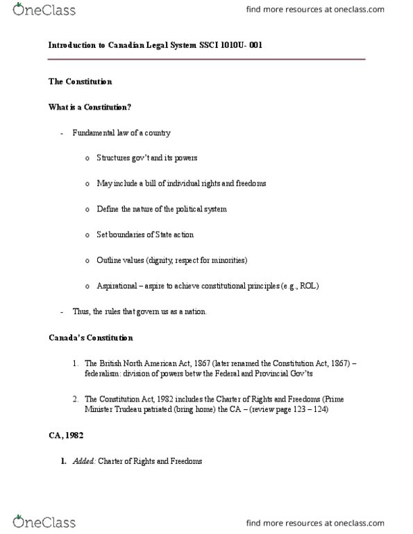 SSCI 1010U Lecture Notes - Lecture 5: Constitution Act, 1982, Henry Morgentaler, New Economics Foundation thumbnail