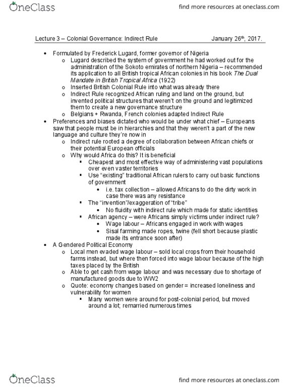 HISB51H3 Lecture Notes - Lecture 3: Indirect Rule, Monogamy, Tropical Africa thumbnail