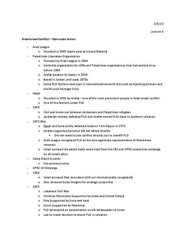 INTA 2XXX Lecture Notes - Lecture 6: Umbrella Organization, Camp David Accords, Yom Kippur War thumbnail