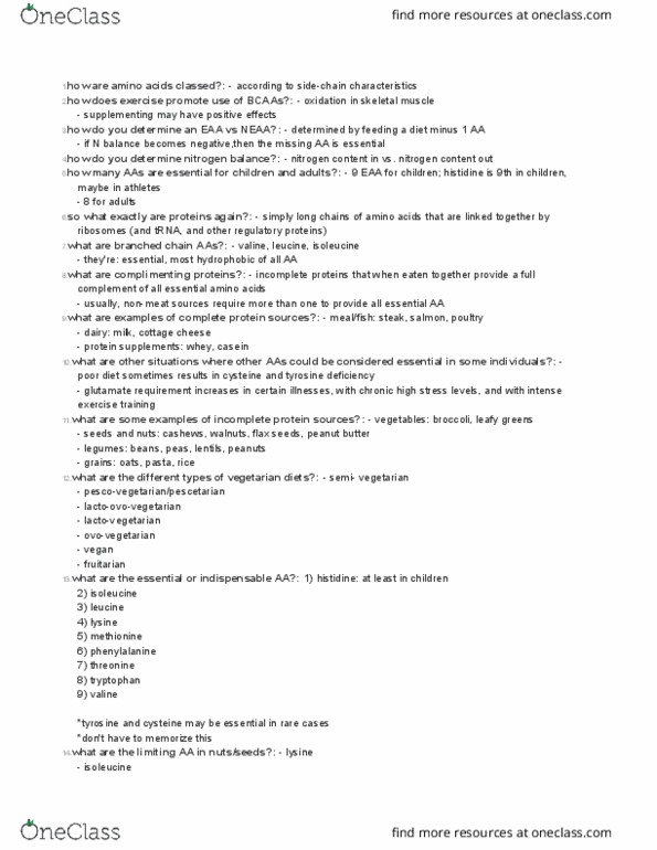 KINE 3040 Lecture Notes - Lecture 6: Peanut Butter, Cottage Cheese, Isoleucine thumbnail