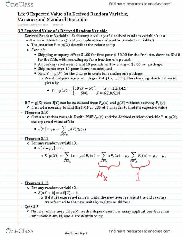 Eleg 3143 Lecture 9 Expected Value Of A Derived Random Variable Varian Oneclass