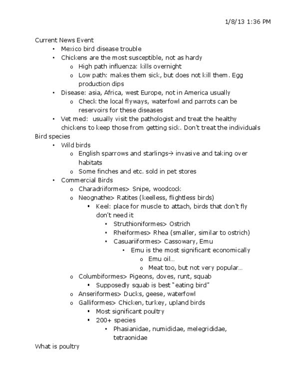 ANS 217 Lecture Notes - Struthionidae, Nervous System Disease, Heath Hen thumbnail