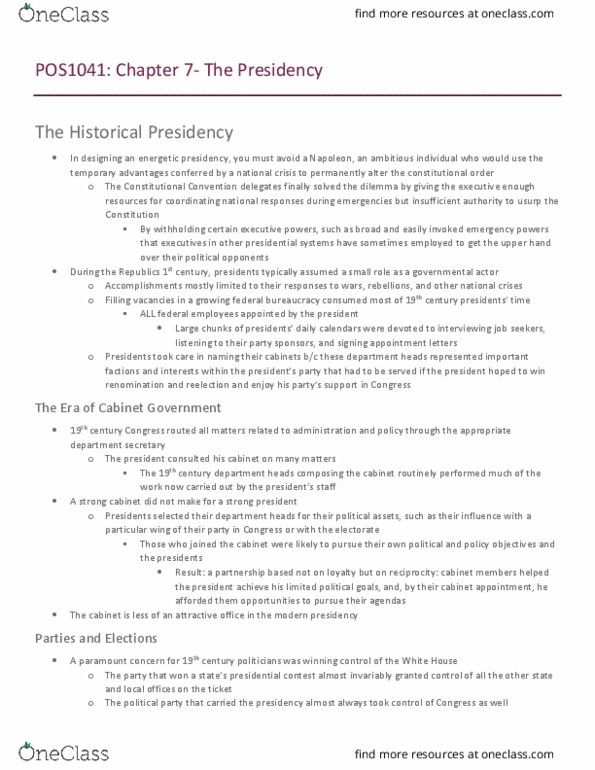 POS-1041 Chapter Notes - Chapter 7: Executive Privilege, Divided Government, Rulemaking thumbnail