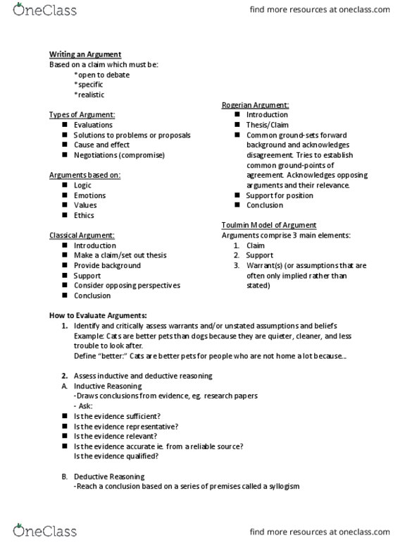 ENG 1100 Lecture Notes - Lecture 1: Rogerian Argument, Stephen Toulmin, Thesis Statement thumbnail