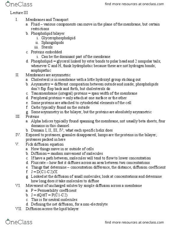 BISC306 Lecture Notes - Lecture 3: Lipid Bilayer, Osmotic Pressure, Semipermeable Membrane thumbnail