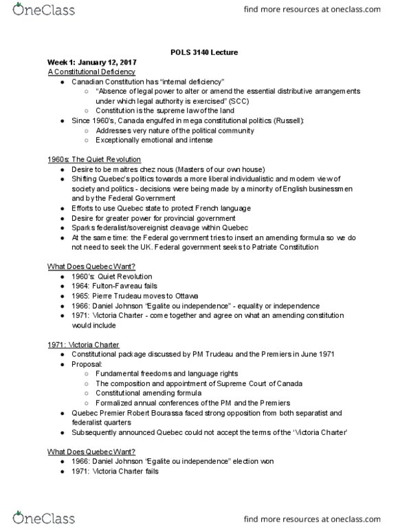 POLS 3140 Lecture 1: POLS 3140 Lecture Notes INCLUDING M/C Questions on Midterm thumbnail