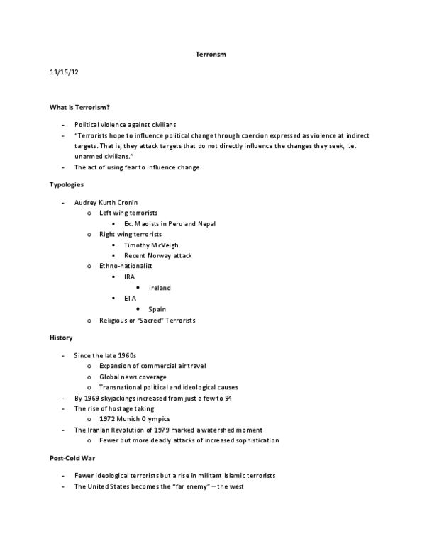 INTA 1110 Lecture Notes - Timothy Mcveigh, Islamic Terrorism, Iranian Revolution thumbnail