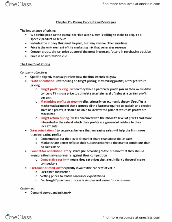 Management and Organizational Studies 2320A/B Lecture Notes - Lecture 8: Pricing Strategies, Target Costing, Price Fixing thumbnail