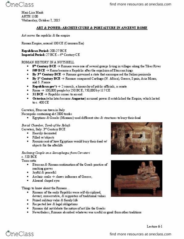 ARTH 1100 Lecture 6: LECTURE 6 - Art & Power - Architecture & Portraiture in Ancient Rome thumbnail