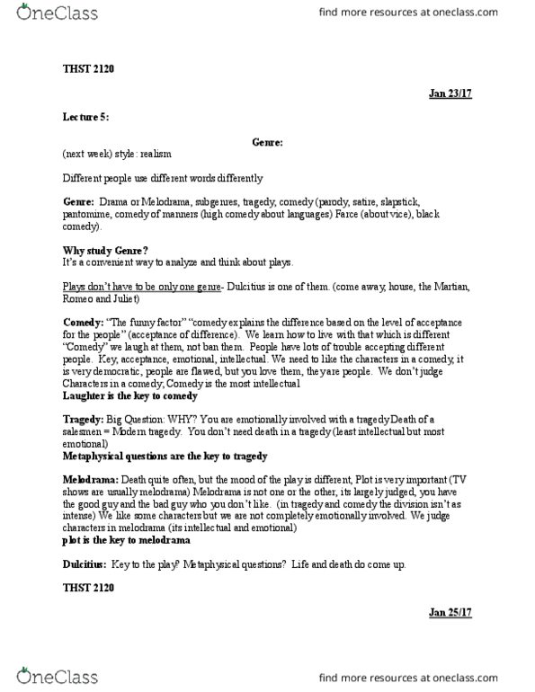 THST 2120 Lecture Notes - Lecture 5: Black Comedy, Melodrama, Oscar Wilde thumbnail