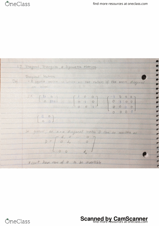 MATH 204 Lecture 5: 1.7 Diagonal, Triangular and Symmetric Matrices thumbnail