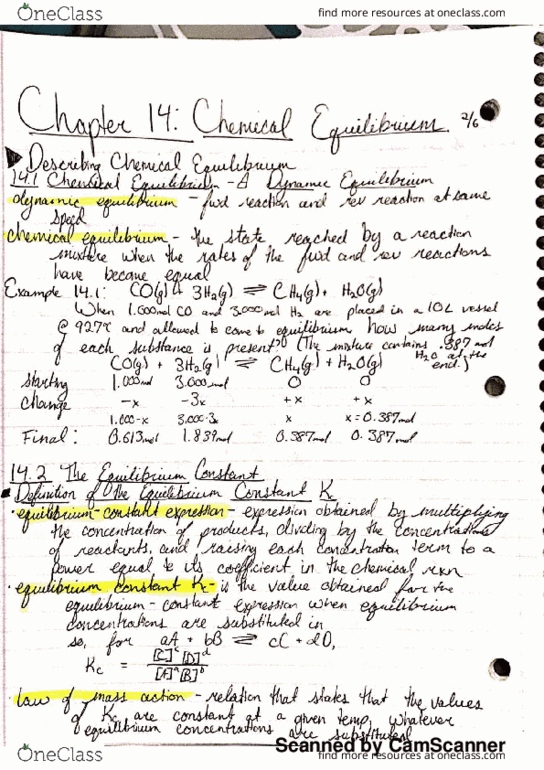 CHEM 1322 Chapter 14: Chapter 14: Chemical Equilibrium thumbnail