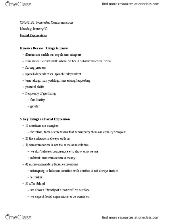 CMN 2132 Lecture Notes - Lecture 4: Kinesics thumbnail