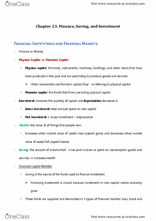 Economics 1022A/B Chapter 23: Finance, Saving and Investment thumbnail