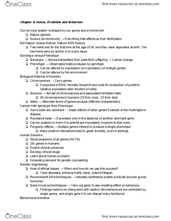 PSYCO104 Lecture Notes - Lecture 14: Gene Knockout, Recombinant Dna, Genetic Counseling thumbnail