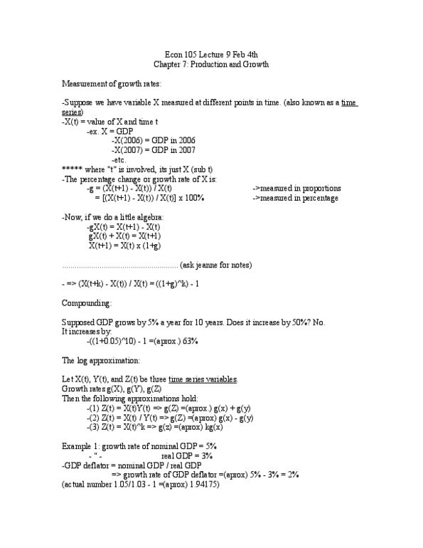 ECON 105 Lecture Notes - Lecture 9: Human Capital, Production Function, Gdp Deflator thumbnail