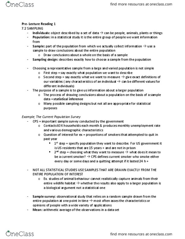 Biology 2244A/B Chapter Notes - Chapter 1: Current Population Survey (Us), Simple Random Sample, Convenience Sampling thumbnail