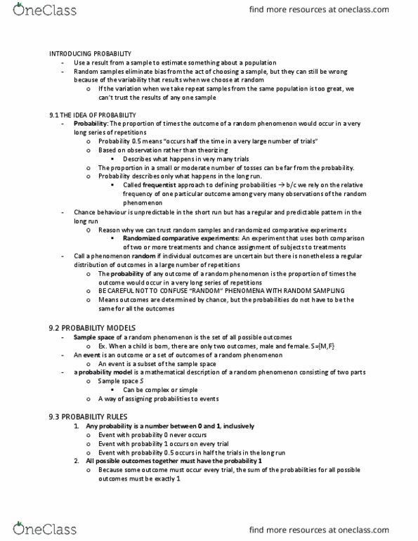 Biology 2244A/B Chapter Notes - Chapter 4: Sample Space thumbnail