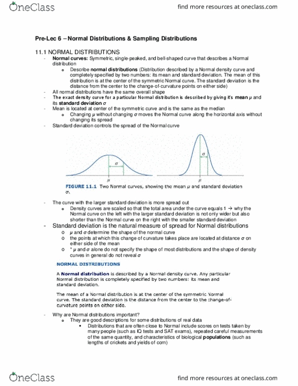 Biology 2244A/B Chapter Notes - Chapter 6: Normal Distribution, Standard Deviation, Sampling Distribution thumbnail