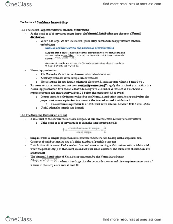 Biology 2244A/B Chapter Notes - Chapter 8: Binomial Distribution, Continuity Correction, Standard Deviation thumbnail