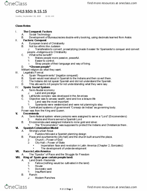 CHLS 350 Lecture Notes - Lecture 4: Encomienda, New Zealand Am Class Electric Multiple Unit, Chosen People thumbnail